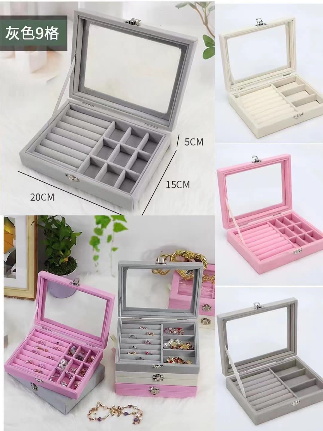Velvet Jewellery Storage Organizer With Glass Lid
