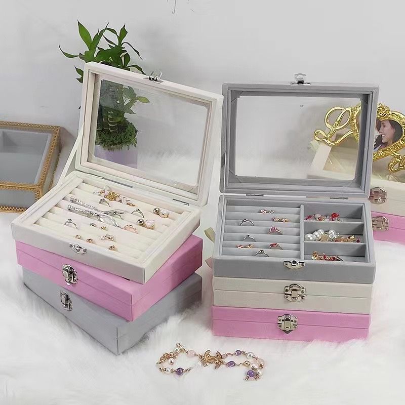 Velvet Jewellery Storage Organizer With Glass Lid