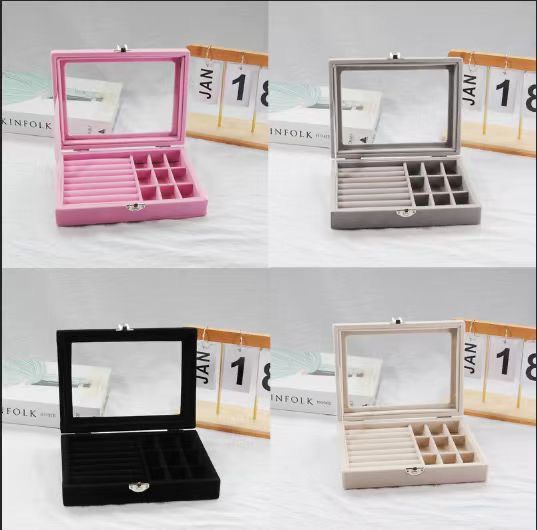 Velvet Jewellery Storage Organizer With Glass Lid