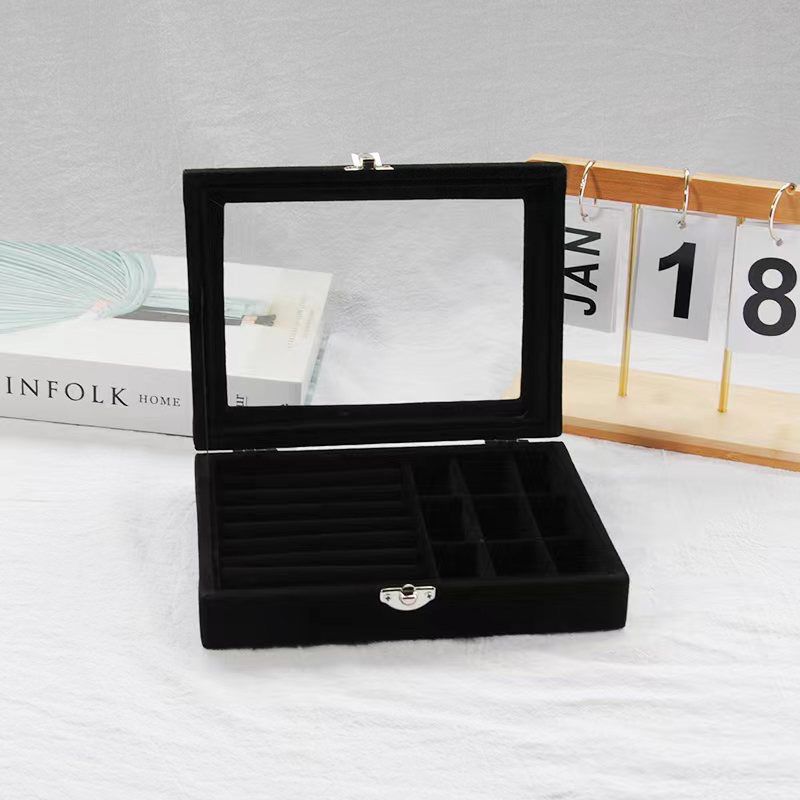 Velvet Jewellery Storage Organizer With Glass Lid