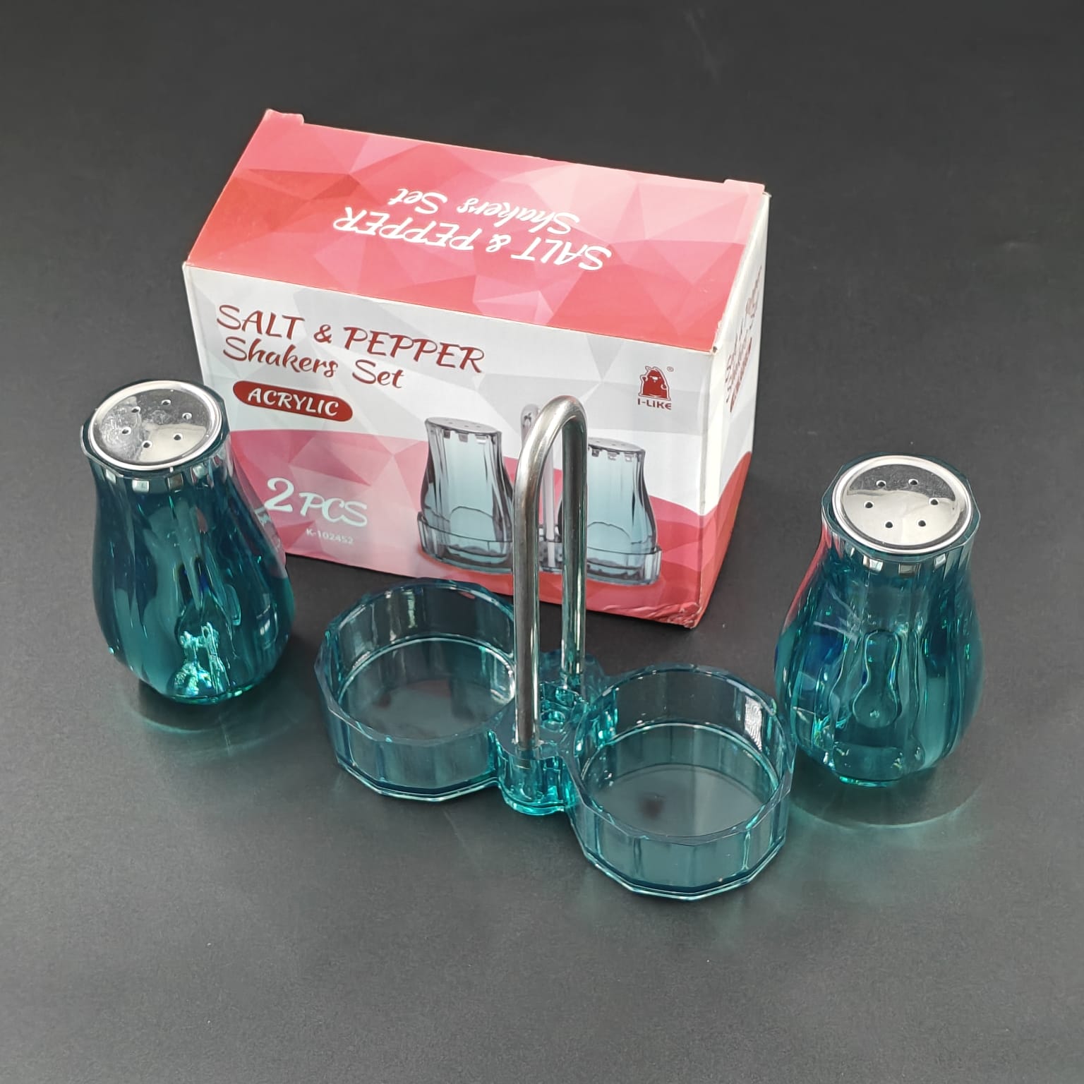 BLUE ARCYLIC SALT AND PEPPER DISPENSER -102 4S2