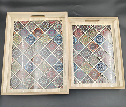 WOODEN TRAY SET OF 2
